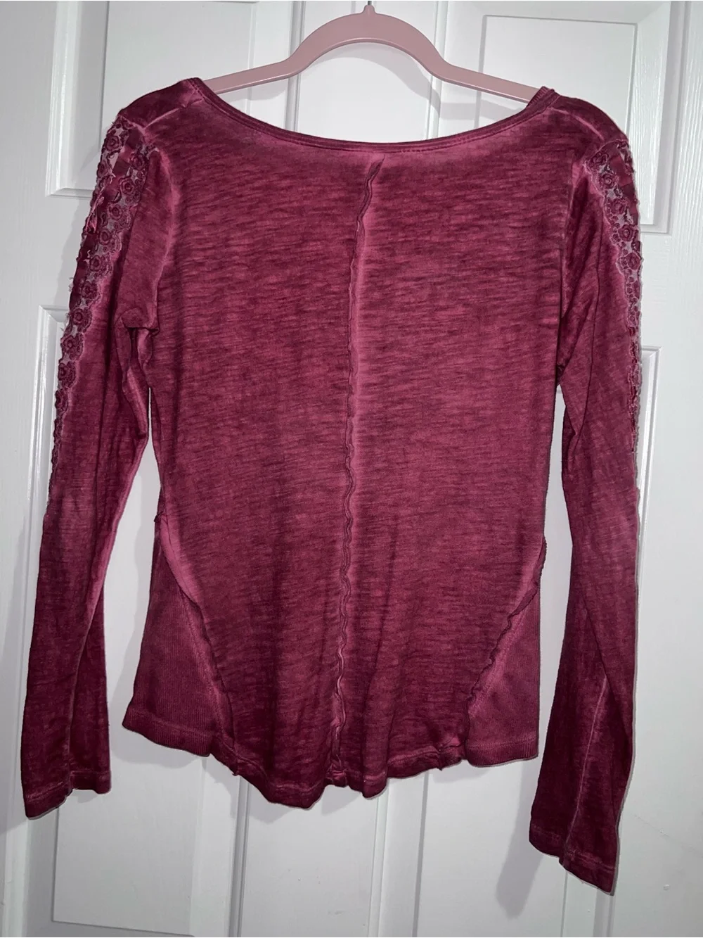 Free People Long Sleeve Henley Top in Wine Red